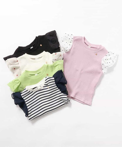 日本童裝 apres les cours 華夫格蕾絲荷葉邊上衣 80-140cm 女童款 夏季 TOPS