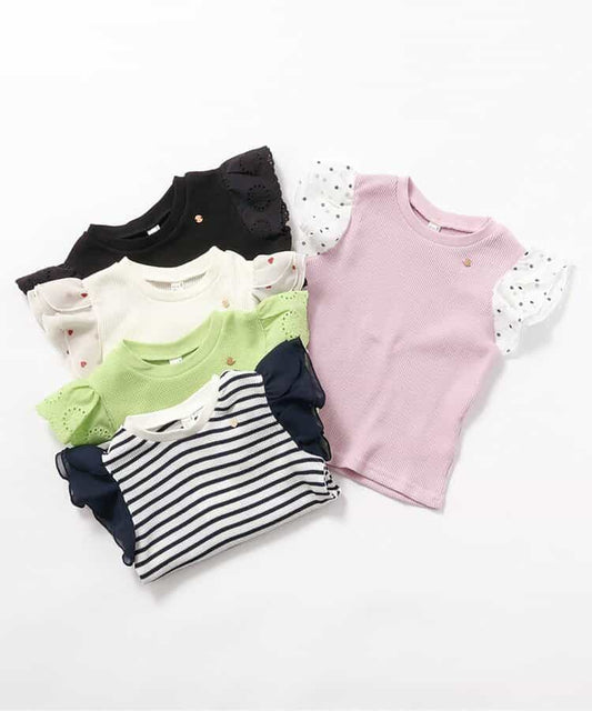 Japanese children's clothing apres les cours waffle lace ruffle top 80-140cm girls summer TOPS