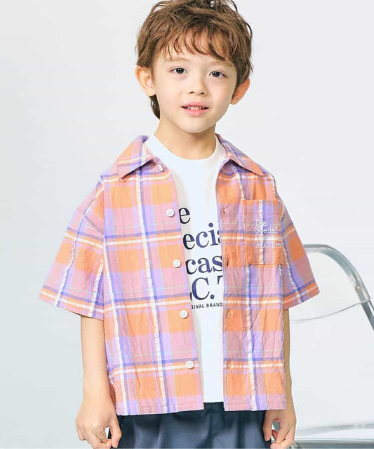 Japanese children's clothing apres les cours striped and checked shirt 80-130cm boys summer TOPS 