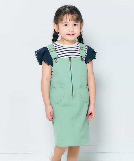 Japanese children's clothing apres les cours zipper heart-shaped pocket dress 80-140cm girls summer dresses 