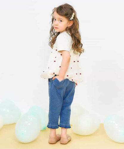 Japanese children's clothing apres les cours heart-shaped pocket cropped pants 80-140cm girls' summer PANTS 