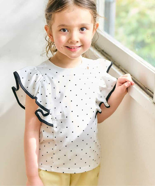 Japanese children's clothing apres les cours UV protection, contact cool, water-absorbing, quick-drying ruffle sleeve top 80-140cm girls summer TOPS 
