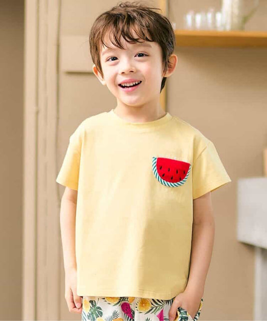 Japanese children's clothing apres les cours water-absorbing quick-drying UV-resistant touch-cooling cute pocket top 80-130cm boys/girls summer TOPS 