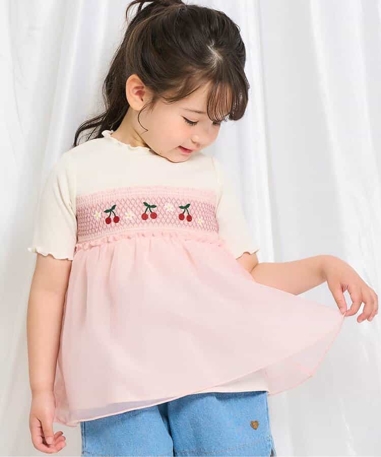 Japanese children's clothing apres les cours Shellmotif fruit embroidery patchwork top 80-140cm girls summer TOPS 