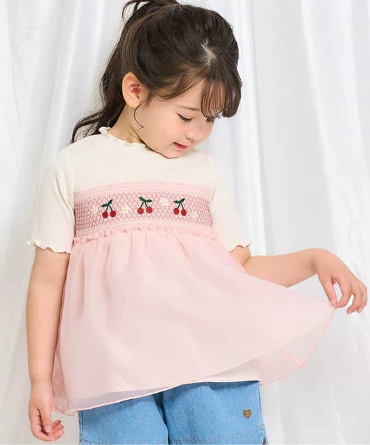 Japanese children's clothing apres les cours Shellmotif fruit embroidery patchwork top 80-140cm girls summer TOPS 