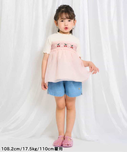 Japanese children's clothing apres les cours Shellmotif fruit embroidery patchwork top 80-140cm girls summer TOPS 