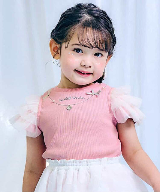 Japanese children's clothing apres les cours cool to the touch Shellmotif shell yarn sleeve top 80-140cm girls summer TOPS 