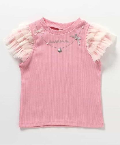 Japanese children's clothing apres les cours cool to the touch Shellmotif shell yarn sleeve top 80-140cm girls summer TOPS 