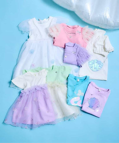 Japanese children's clothing apres les cours cool to the touch Shellmotif shell yarn sleeve top 80-140cm girls summer TOPS 