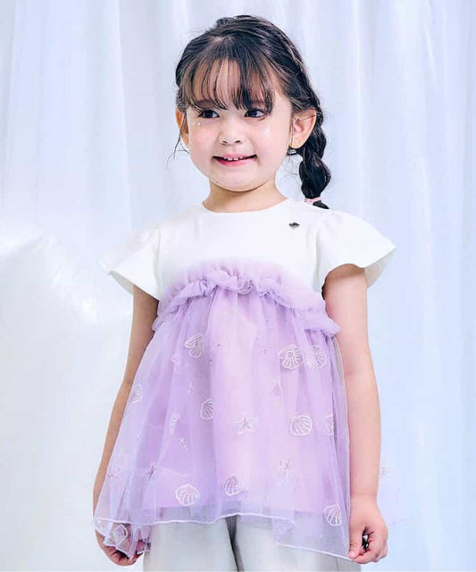 Japanese children's clothing apres les cours Shellmotif shell embroidered top 80-140cm girls summer TOPS 