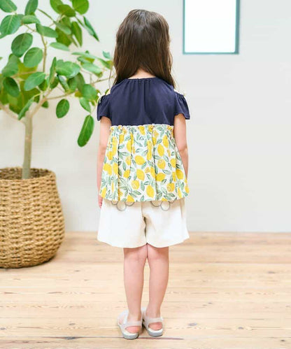 Japanese children's clothing apres les cours contact cool water absorption quick-drying off-the-shoulder patchwork top 80-140cm girls summer TOPS 
