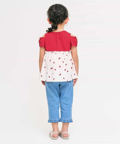 Japanese children's clothing apres les cours contact cool water absorption quick-drying off-the-shoulder patchwork top 80-140cm girls summer TOPS 