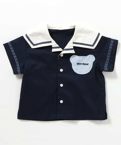 Japanese children's clothing apres les cours × tiny bear sailor-style shirt 80-120cm boys' summer TOPS 