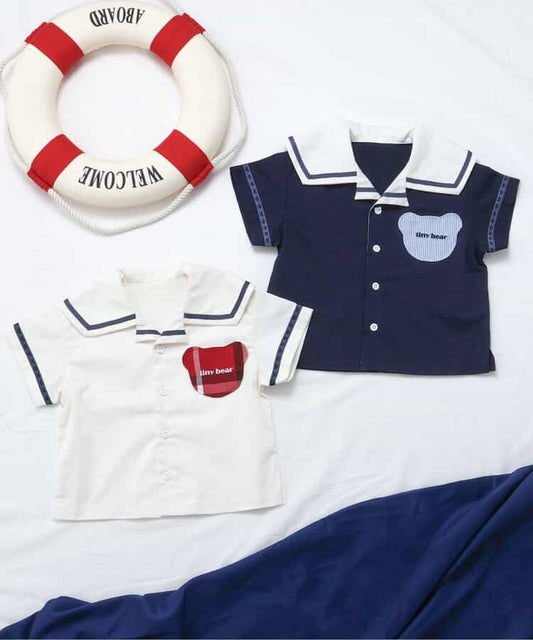Japanese children's clothing apres les cours × tiny bear sailor-style shirt 80-120cm boys' summer TOPS 