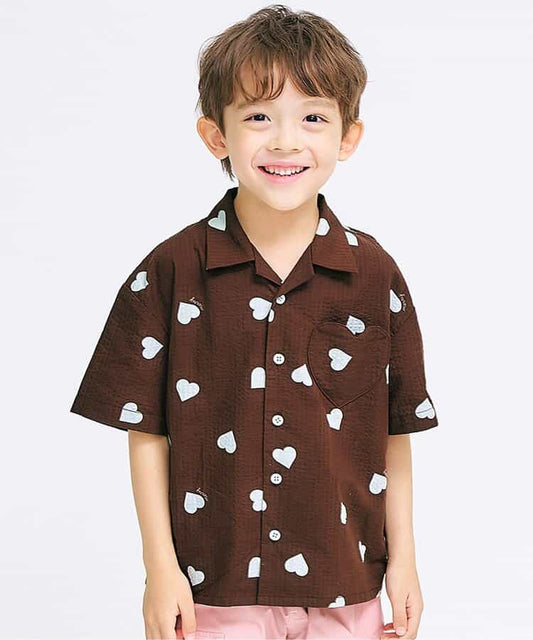 Japanese children's clothing apres les cours casual heart-shaped pocket shirt 80-130cm boys/girls summer TOPS 