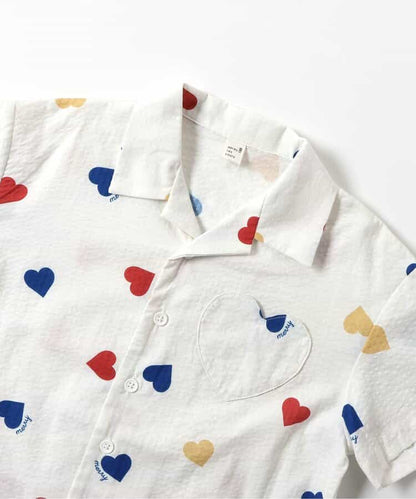 Japanese children's clothing apres les cours casual heart-shaped pocket shirt 80-130cm boys/girls summer TOPS 
