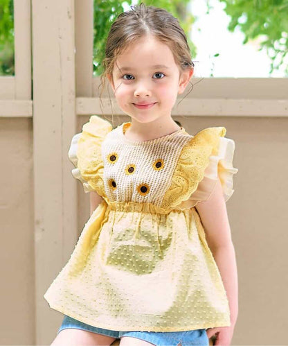 Japanese children's clothing apres les cours heart-shaped/sunflower embroidered top 80-140cm girls summer TOPS 