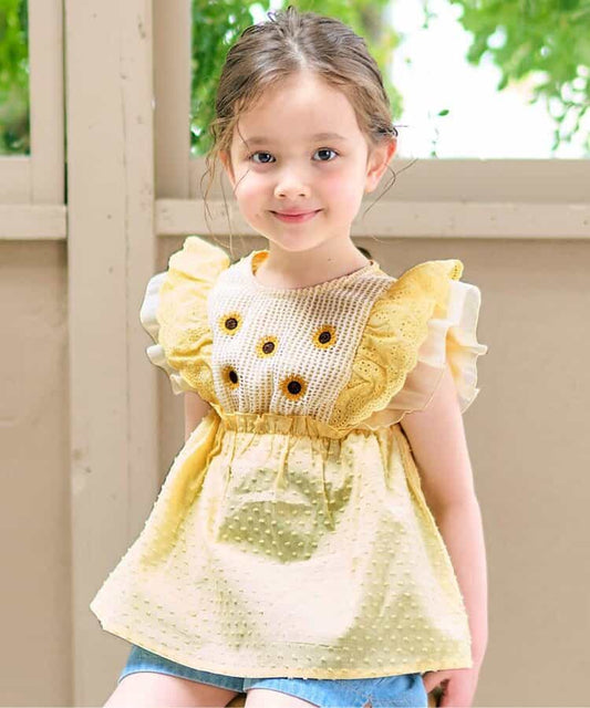 Japanese children's clothing apres les cours heart-shaped/sunflower embroidered top 80-140cm girls summer TOPS 