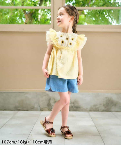 Japanese children's clothing apres les cours heart-shaped/sunflower embroidered top 80-140cm girls summer TOPS 