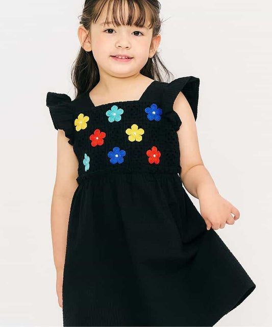 Japanese children's clothing apres les cours crochet heart and daisy embroidered dress 80-140cm girls summer dresses 