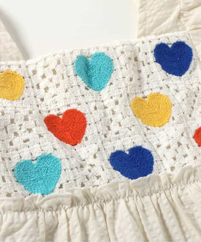 Japanese children's clothing apres les cours crochet heart and daisy embroidered dress 80-140cm girls summer dresses 