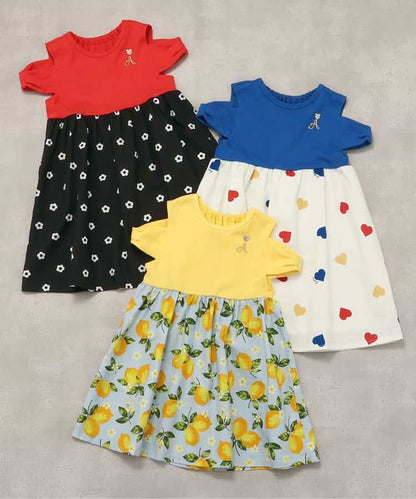 Japanese children's clothing apres les cours off-the-shoulder patchwork dress 80-140cm girls summer dresses 