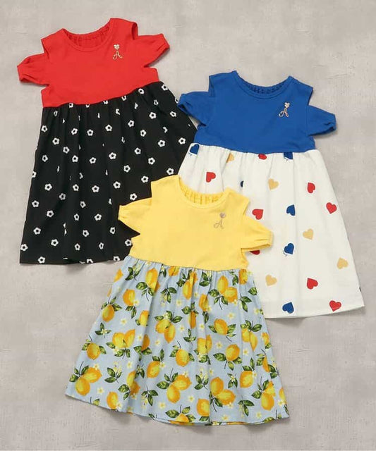 Japanese children's clothing apres les cours off-the-shoulder patchwork dress 80-140cm girls summer dresses 