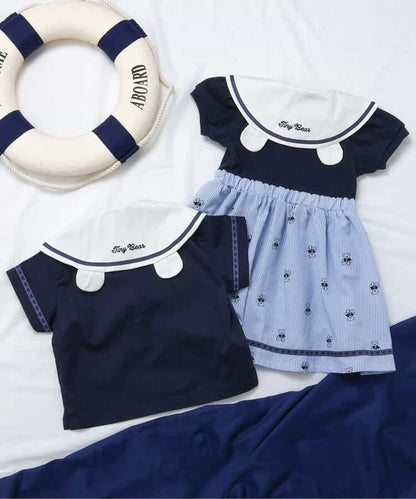 Japanese children's clothing apres les cours × tiny bear sailor-style shirt 80-120cm boys' summer TOPS 