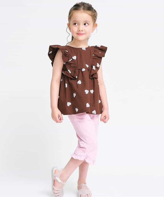 Japanese children's clothing apres les cours heart and lemon pattern ruffle two-piece set 80-140cm girls summer TOPS PANTS 