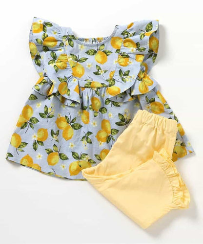 Japanese children's clothing apres les cours heart and lemon pattern ruffle two-piece set 80-140cm girls summer TOPS PANTS 