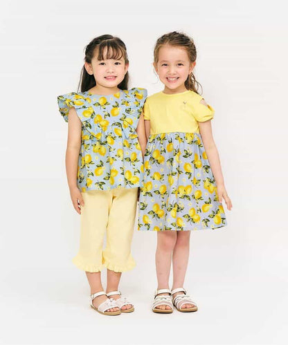 Japanese children's clothing apres les cours heart and lemon pattern ruffle two-piece set 80-140cm girls summer TOPS PANTS 