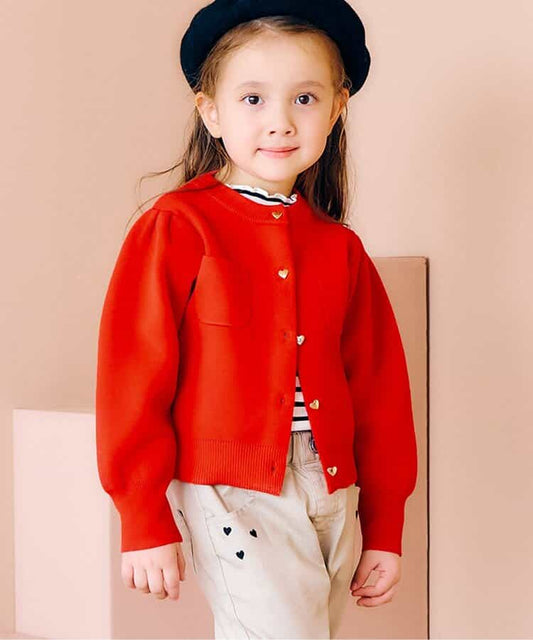 日本童裝 apres les cours 心型扣針織外套 80-140cm 女童款 秋季 OUTERWEAR 聖誕紅/新年紅