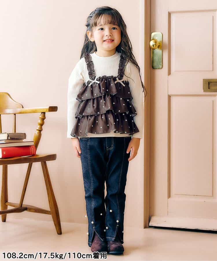 日本童裝 apres les cours 假兩件薄紗上衣 80-140cm 女童款 秋季 TOPS 聖誕紅/新年紅