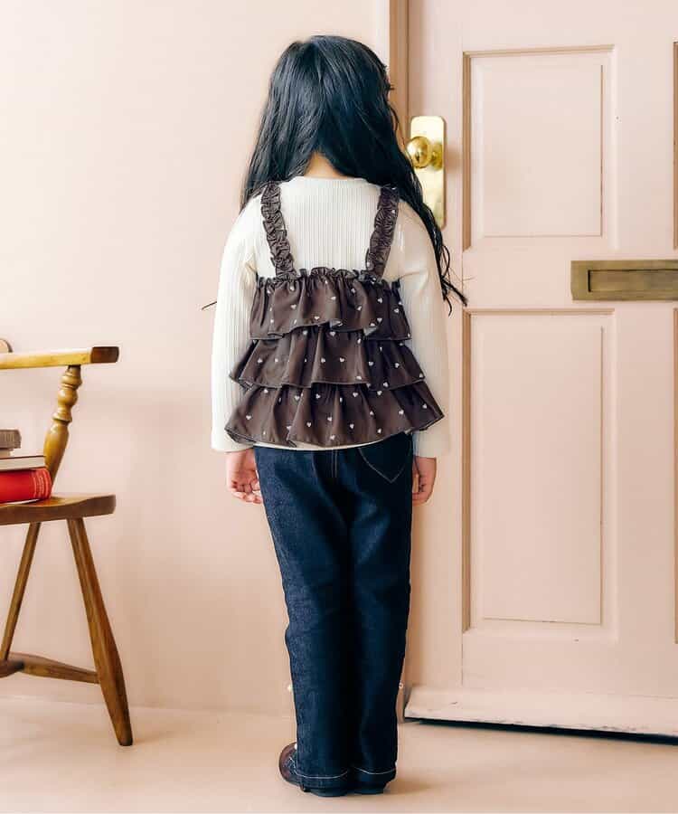 日本童裝 apres les cours 假兩件薄紗上衣 80-140cm 女童款 秋季 TOPS 聖誕紅/新年紅