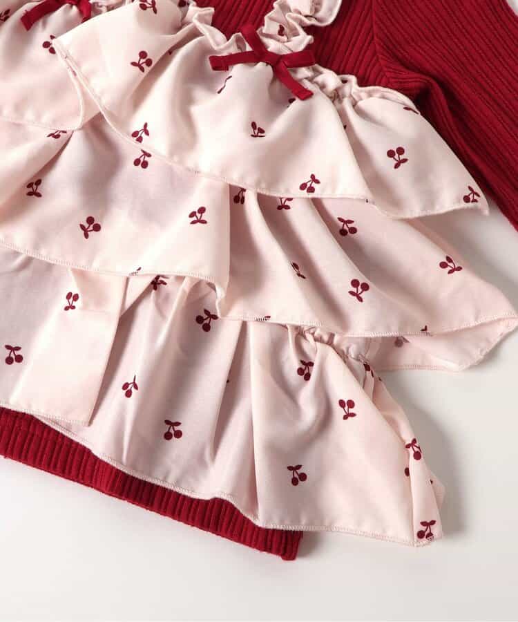 日本童裝 apres les cours 假兩件薄紗上衣 80-140cm 女童款 秋季 TOPS 聖誕紅/新年紅