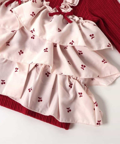 日本童裝 apres les cours 假兩件薄紗上衣 80-140cm 女童款 秋季 TOPS 聖誕紅/新年紅