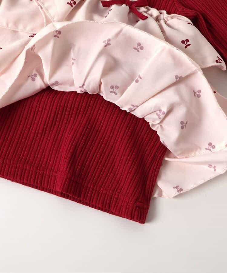 日本童裝 apres les cours 假兩件薄紗上衣 80-140cm 女童款 秋季 TOPS 聖誕紅/新年紅
