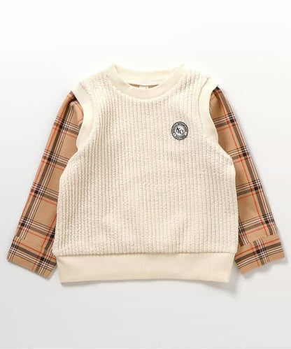 日本童裝 apres les cours 假兩件格仔上衣 80-130cm 男童款 秋季 TOPS
