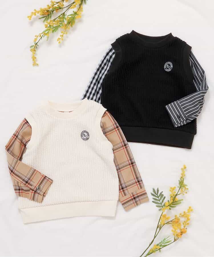 日本童裝 apres les cours 假兩件格仔上衣 80-130cm 男童款 秋季 TOPS