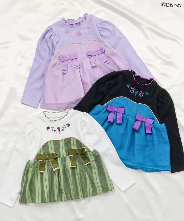 日本童裝 apres les cours x Disney 公主拼接蝴蝶結上衣 80-130cm 女童款 秋季 TOPS