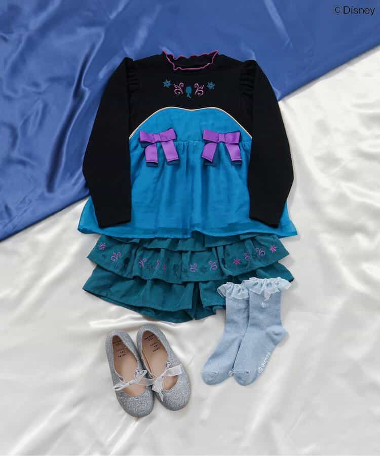 日本童裝 apres les cours x Disney 公主拼接蝴蝶結上衣 80-130cm 女童款 秋季 TOPS