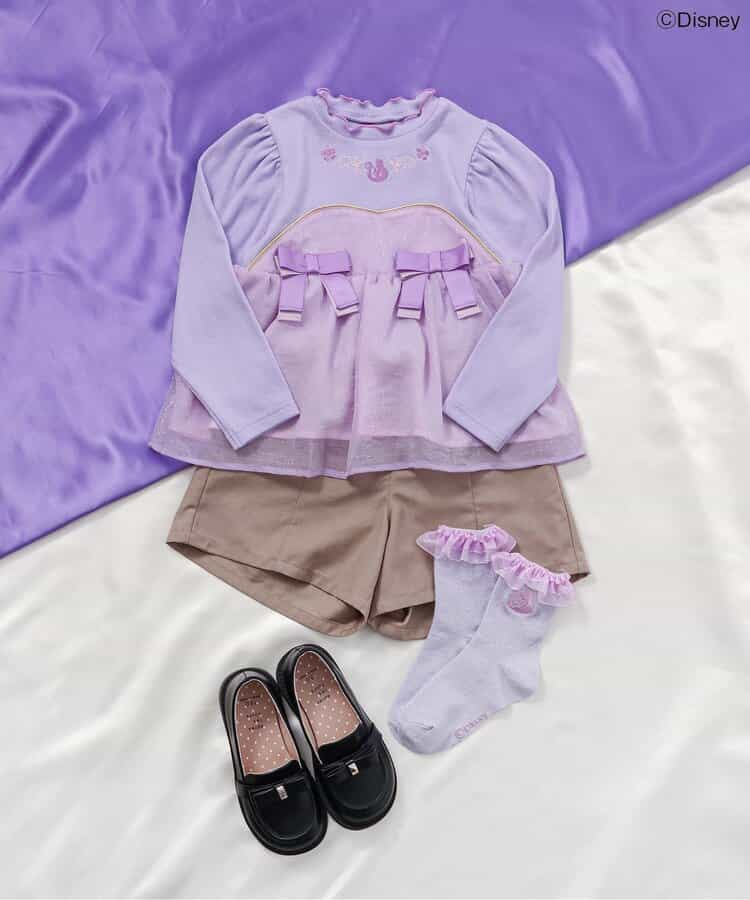 日本童裝 apres les cours x Disney 公主拼接蝴蝶結上衣 80-130cm 女童款 秋季 TOPS