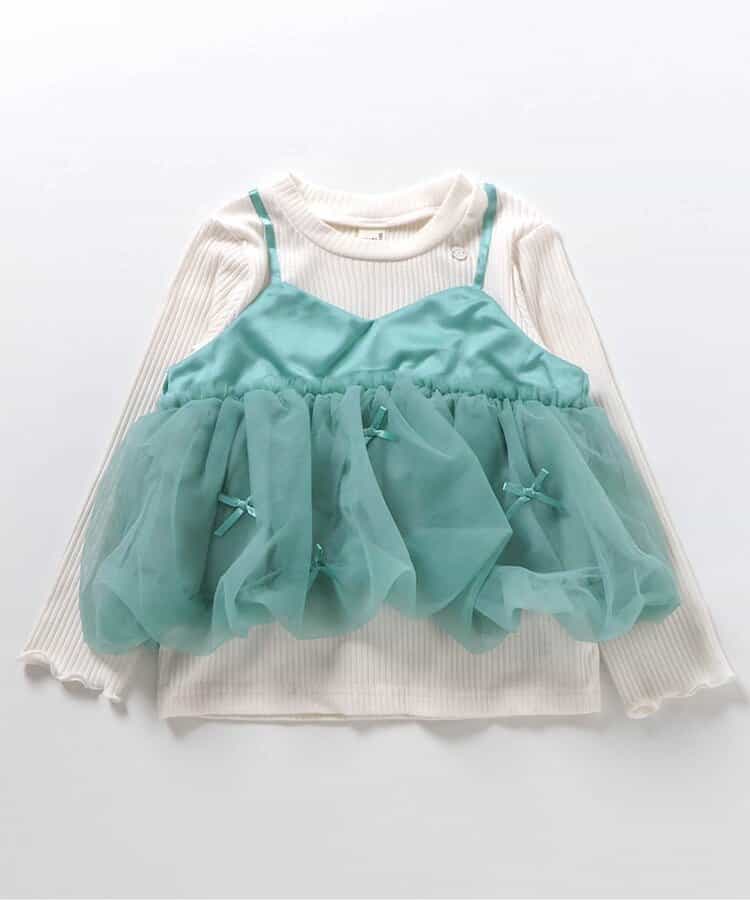 日本童裝 apres les cours 假兩件薄紗上衣 80-140cm 女童款 秋季 TOPS