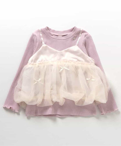 日本童裝 apres les cours 假兩件薄紗上衣 80-140cm 女童款 秋季 TOPS