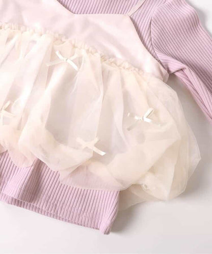 日本童裝 apres les cours 假兩件薄紗上衣 80-140cm 女童款 秋季 TOPS