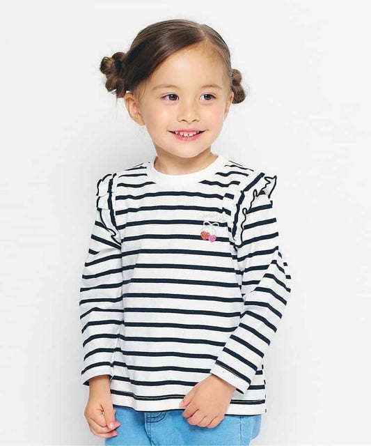 日本童裝 apres les cours 肩部荷葉邊長袖上衣 80-140cm 女童款 秋季 TOPS 聖誕紅/新年紅