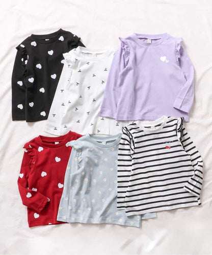 日本童裝 apres les cours 肩部荷葉邊長袖上衣 80-140cm 女童款 秋季 TOPS 聖誕紅/新年紅