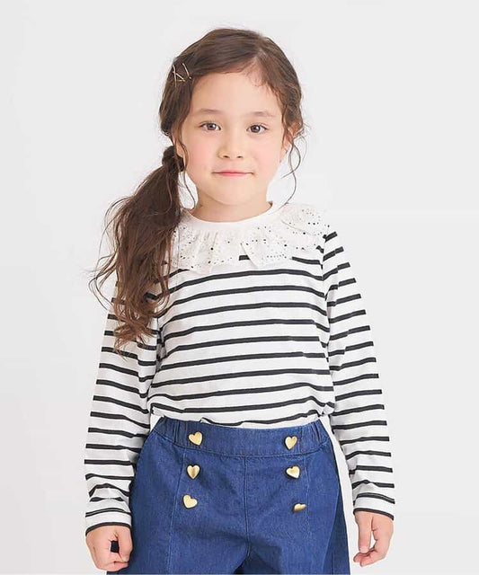 日本童裝 apres les cours 蕾絲領長袖上衣 80-140cm 女童款 秋季 TOPS