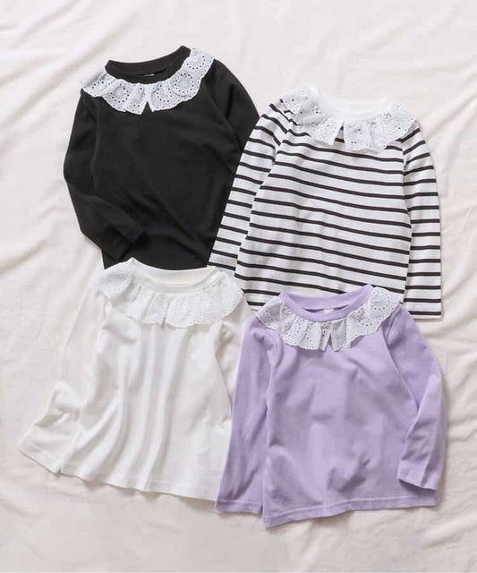 日本童裝 apres les cours 蕾絲領長袖上衣 80-140cm 女童款 秋季 TOPS