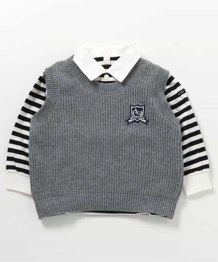 日本童裝 apres les cours 針織背心及條紋領上衣套裝 80-130cm 男童款 秋季 TOPS